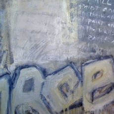 Grafitti/Calle Rosetti<br>2008<br>36 x 42<br>Oil, mixed media, on canvas<br><em></em>